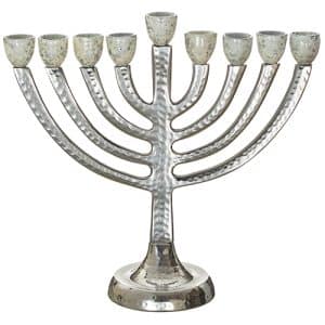 Classic Silver Color Hammered Menorah with Sparkling Silver Branches