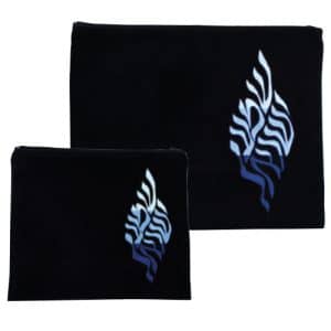 Tallit and Tefillin Bag in Dark Blue Velvet with 'Shema Yisrael' Embroidery