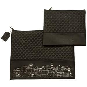 Tallis and Tefillin Bag Black Faux Leather Model 'Jerusalem'