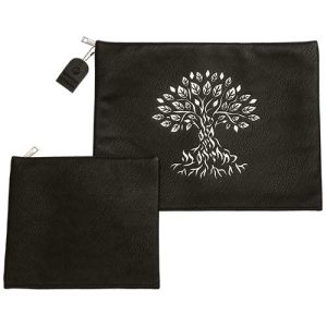 Tallit and Tefillin Bag Black Faux Leather Model 'Tree of Life'