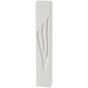 Modern Mezuzah Case in White Concrete-Like Color with Flame-Shaped Shin - Fits Any Scroll up to 15 cm