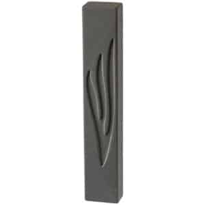 Modern Mezuzah Case with Concrete Look in Black Color with Flame-Shaped Shin - Fits Any Scroll up to 12 cm