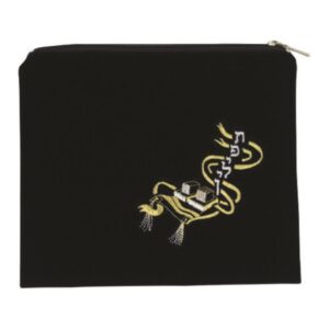 Dark Blue Velvet Tefillin Bag with Tefillin Illustration Embroidery