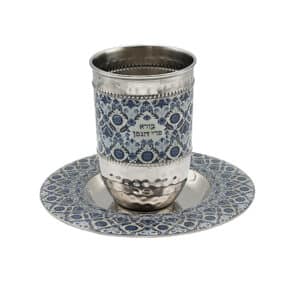 Metal Kiddush Cup with Blue Embroidery Painting