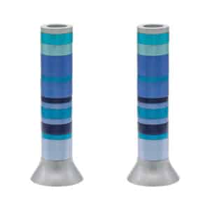 Large Candlesticks for Sabbath Rings in Shades of Blue