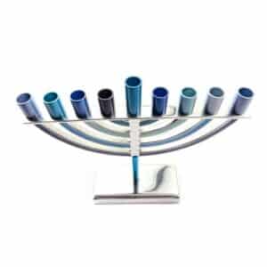 Small Classic Menorah with a Modern Design and Blue Shades