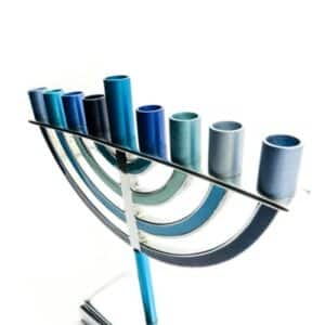 Small Classic Menorah with a Modern Design and Blue Shades