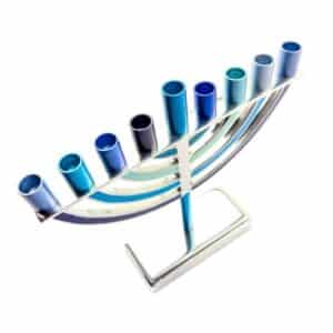 Small Classic Menorah with a Modern Design and Blue Shades