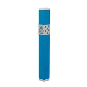 Turquoise Mezuzah Case with Silver Pomegranate Cutout - Fits Any Scroll up to 12 cm