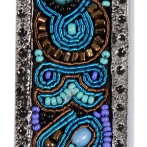 Metal Mezuzah Case with Embroidery and Carving in an Ethnic Look, Turquoise Shades - Suitable for Any Scroll up to 15 cm