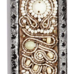 Metal Mezuzah Case with Embroidery and Carving in Ethnic Look, Pearl Tones - Suitable for Any Scroll up to 15 cm