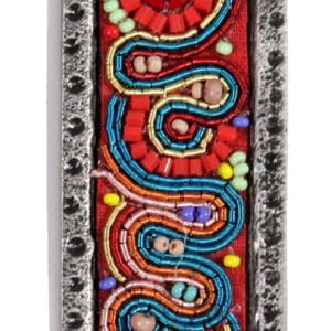 Metal Mezuza Case with Embroidery and Carving in Ethnic Look, Bordeaux Shades - Fits Any Klaf up to 15 cm