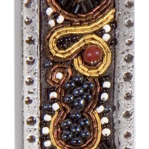 Metal Mezuzah Case with Embroidery and Carving in Ethnic Style, Brown Shades - Fits Any Scroll up to 15 cm