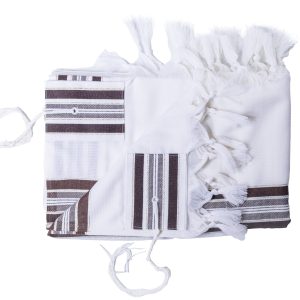 Elegant Wool Tallit with Brown and Gold Stripes