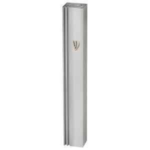 Modern Silver Aluminum Mezuzah Case with 2 Decorative Stripes and Silver Letter- Fits Any Scroll up to 15 cm