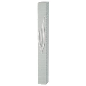 Modern Silver Plastic Mezuzah Case with Striped Texture and Silver Shin Letter - Fits Any Scroll Up to 15 cm