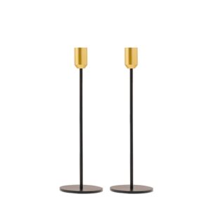 Pair of Modern Tall Candlesticks in Black and Gold Shades 28 cm