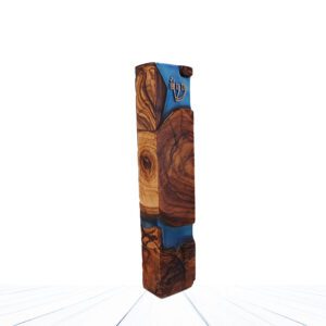 Epoxy and Olive Wood Mezuzah Case Handmade Model 'Circles' - 21 cm