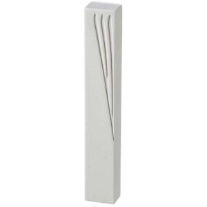 Modern Concrete-Like Mezuzah Case in White with Diagonal Pattern - 23 cm