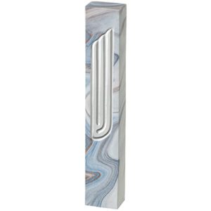 Concrete-Like Mezuzah Case in Marbling Colors with a Silver Shin Letter - Fits Any Scroll up to 15 cm