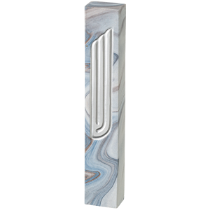 Concrete-look Mezuzah Case in Marbling Colors with Silver Shin Letter - Fits Any Scroll up to 12 cm