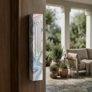 Concrete-look Mezuzah Case in Marbling Colors with Silver Shin Letter - Fits Any Scroll up to 12 cm