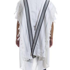 High-Quality Acrylic Tallit with Black Stripes and a Luxurious Crown Design