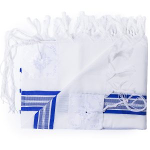 High-Quality Acrylic Tallit with Blue Stripes and a Crown in a Luxurious Design