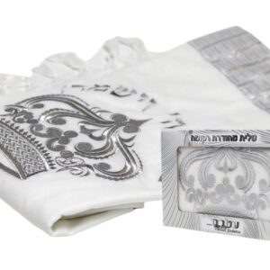 Acrylic Tallit Decorated with Silver Crown Embroidery – 'Royal Crown' Model