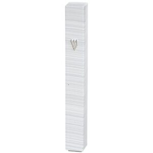 Plastic Mezuzah Case with White and Silver Stripes - Fits Any Scroll up to 15 cm