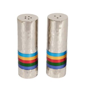 Salt Cellar for Shabbat - Silver Colored Nickel with Colored Rings