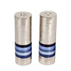 Salt Cellar for Shabbat - Nickel with Silver Color Embossed with Blue Rings