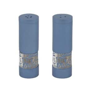 Salt Cellar for Shabbat - Jerusalem Cutout in Silver Color on Blue Background