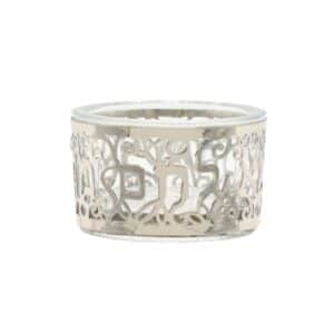Glass Shabbat Salt Cellar with Silver-Colored Stainless Steel Pomegranate Cutter