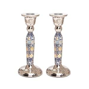 Tall Shabbat Candlesticks Colorful Squares