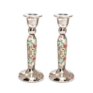 Tall Candle Holders for Shabbat Colorful Geometric Texture