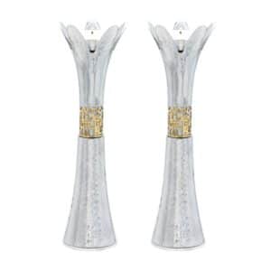 Flower-shaped Silver Candlesticks with Metal Cutting - Large
