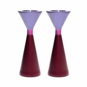Double-Sided Shabbat Candlesticks in Purple and Bordeaux Tones
