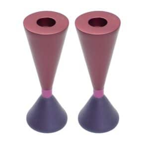Double-Sided Shabbat Candlesticks in Purple and Bordeaux Tones