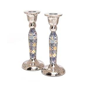 Tall Shabbat Candlesticks Colorful Squares