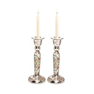 Tall Candle Holders for Shabbat Colorful Geometric Texture
