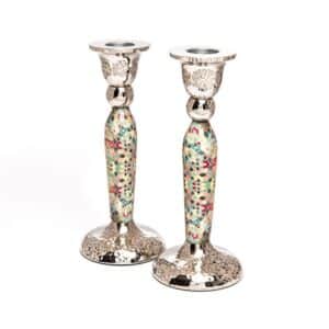 Tall Candle Holders for Shabbat Colorful Geometric Texture