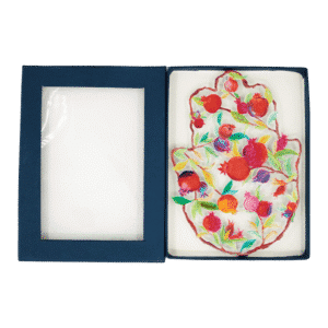 Large Colorful Hamsa with Enamel Lacquer Finish - Pomegranate Design in Pencil Drawing Style