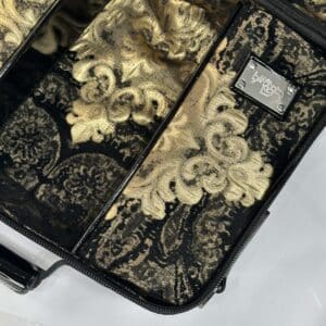 Tallit and Tefillin Case Made of Genuine Leather with Two-Tone Exterior and Luxury Fabric Inside in Gold Shades