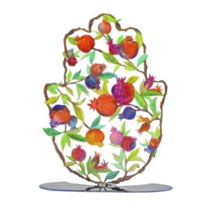 Large Colorful Hamsa with Metal Stand - Pomegranates Model