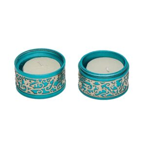 Turquoise Travel Candlesticks with Pomegranate Design