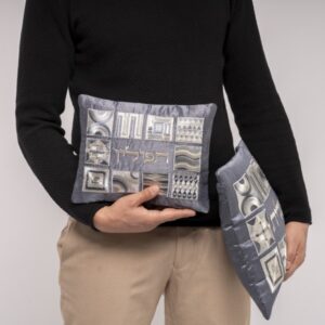 Tefillin Bag with Full Embroidery in a Silver Square Pattern