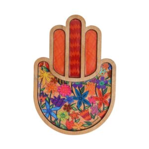 Large wooden Hamsa 2 layers with flower painting