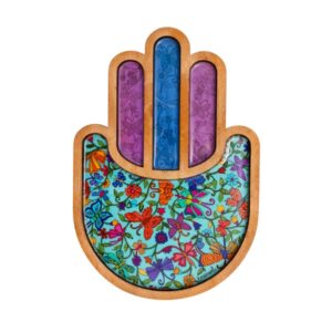 Large Two-Layer Wooden Hamsa with Butterfly Painting