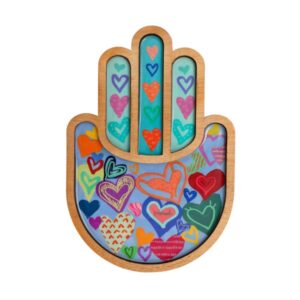 Large Wooden Hamsa 2 Layers with Heart Painting
